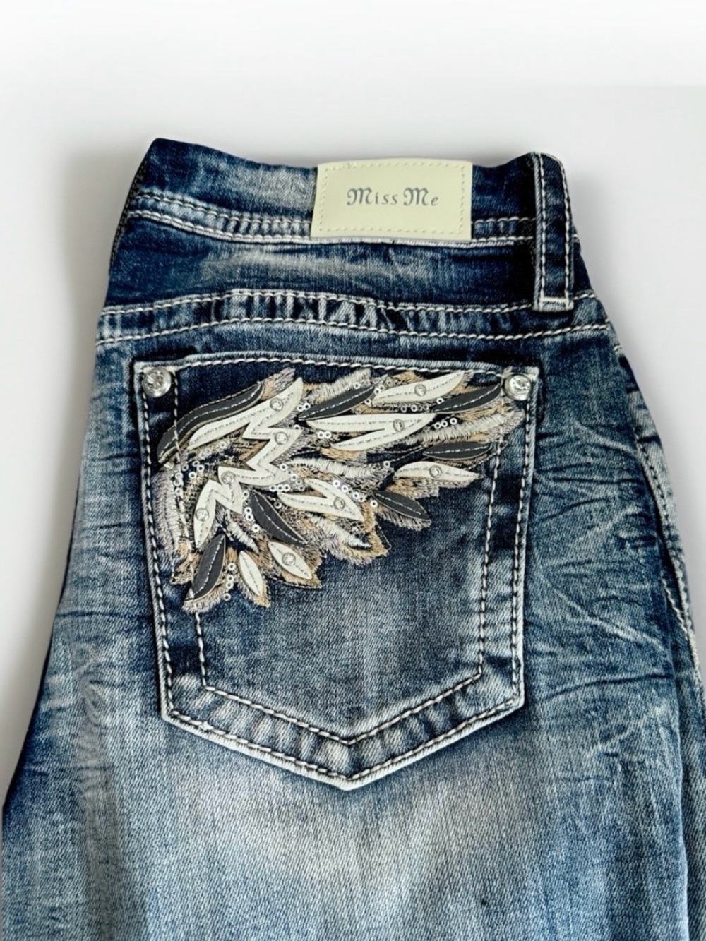 Womens Miss Me Jeans Size 29 Skinny Embellished Y2K Rhinestone Angel blue